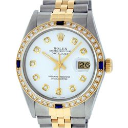 Rolex Mens 2 Tone 14K White Diamond & Sapphire Datejust Wriswatch