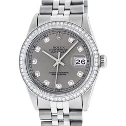 Rolex Mens Stainless Steel Slate Grey Diamond 36MM Datejust Wristwatch