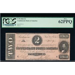 1864 $2 Confederate States of America Note PCGS 62PPQ