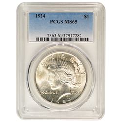 1924 $1 Peace Silver Dollar Coin PCGS MS65