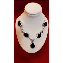 Sterling Silver 44.00ctw Black Onyx Necklace