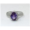 Image 1 : Amethyst & Diamond Sterling Silver Solitaire Ring