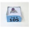 Image 2 : Amethyst & Diamond Sterling Silver Solitaire Ring