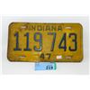 Image 1 : 1947 Indiana License Plate
