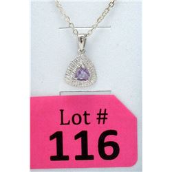 Amethyst & Diamond Sterling Silver Pendant