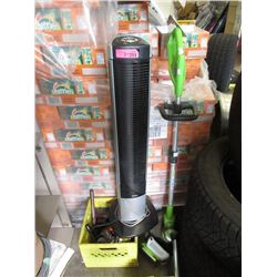 Tower Fan/Heater, Weed Eater & Box of Tools