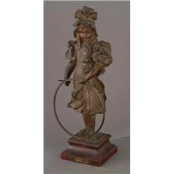 FRENCH CAST METAL FIGURE OF GIRL WITH HOOP