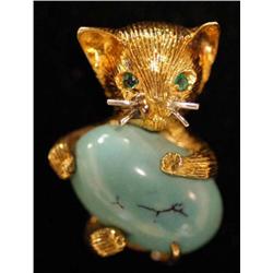 18K GOLD CAT PIN MARKED CARTIER