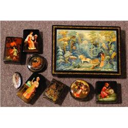 GROUP OF 8 RUSSIAN LACQUERWARE BOXES