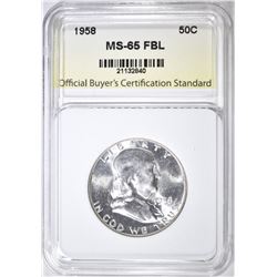 1958 FRANKLIN HALF DOLLAR, OBCS GEM BU FBL