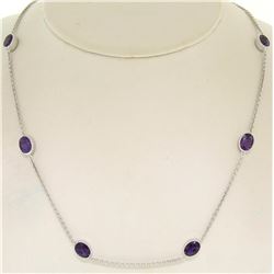 14k White Gold 8 ctw 8 Station Amethyst by the Yard 20" Cable Link Chain Necklac