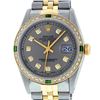 Image 1 : Rolex Mens 2 Tone 14K Slate Grey & Emerald Diamond Datejust Wriswatch