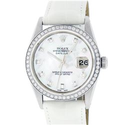 Rolex Mens Stainless Steel Mother Of Pearl Diamond 36MM Datejust Wristwatch With