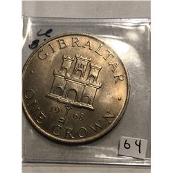 1968 Gibraltar One Crown Coin in MS High Grade