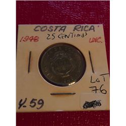 1948 Costa Rica 25 Centimos UNC High Grade