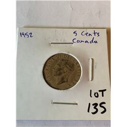 1952 Canada 5 Cents Nice Early Coin