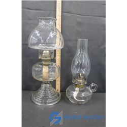 (2) Glass Oil Lamps