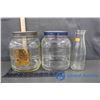 Image 1 : (2) Blue Ribbon Coffee Jars & Glass Milk Bottle