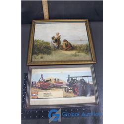 Vintage Framed Beach Photograph & Framed Gulf Agriculture Print
