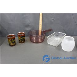 Glasbake Loaf Pan, Corningware Pot & Partylite Candle Holder