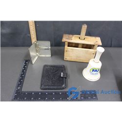 Wooden Butter Press, Century Saskatoon Porcelain Bell, Card Holder