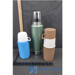 Metal Stanley Thermos & 2 Plastic Thermos