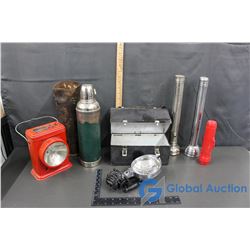 Vintage Work Lunch Box & Flashlights