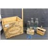 Image 1 : Dairy Pool Butter Crate, (2) Antique Wooden Butter Presses & (3) Embossed Milk Bottles