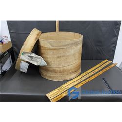 Darts Store, Meota Cheese Brand Crate, (3) Yardsticks & Bag