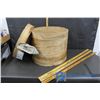 Image 1 : Darts Store, Meota Cheese Brand Crate, (3) Yardsticks & Bag