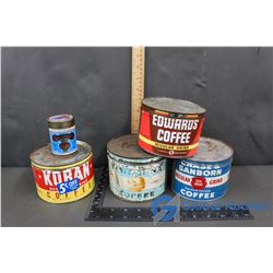 (5) Vintage Coffee Tins - Sanborn; Edwards; Buisman's Aroma;