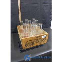 Wood Crate w/ (8) Morken Milk Bottles - Embossed