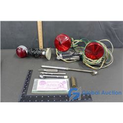 Vintage Gas Station Coupons, Tow Truck Lights & Tire Gauges