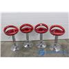 Image 1 : 4 Height Adjustable Red & Chrome Barstools - BID PRICE PER STOOL, TIMES 4