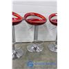Image 2 : 4 Height Adjustable Red & Chrome Barstools - BID PRICE PER STOOL, TIMES 4