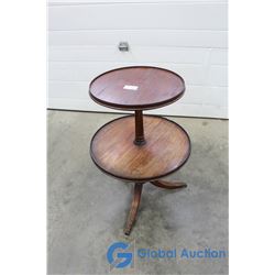 2-Tier Round Wooden Knick-Knack Table w/Brass Feet