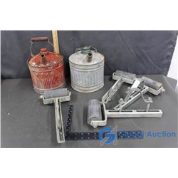 Set of 4 Boat Trailer Rollers & 2 Metal Gas Cans