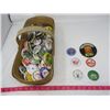 Image 2 : LOT OF PIN ON BUTTONS IN WOOD APPLE BOX (LEGION, P.A BOOSTERS, P.A. EXHIBITION, ETC)