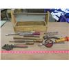 Image 1 : TOOL BOX (WOOD) *INCLUDES TOOLS; SCREW DRIVER, PIPE WRENCH* (BOX IS 18.5" X 9.5" X 7")