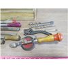Image 3 : TOOL BOX (WOOD) *INCLUDES TOOLS; SCREW DRIVER, PIPE WRENCH* (BOX IS 18.5" X 9.5" X 7")