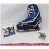 Image 1 : LOT OF 3 TORONTO MAPLE LEAF ITEMS (STUFFED SKATE, SALT AND PEPPER SHAKERS AND KEY CHAIN FLASK)
