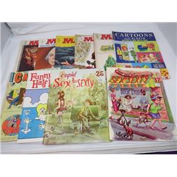 LOT OF 10 ADULT CARTOON BOOKS (VINTAGE) *4 X MAD, 2 X SEX TO SEXTY, ETC)