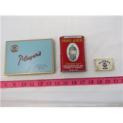 LOT OF 3 CIGARETTE ITEMS (2 X TINS, PRINCE ALBERT, PLAYERS) *WOOD MATCHES*