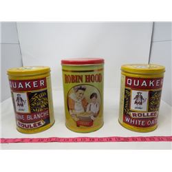 LOT OF 3 OATMEAL TINS ( 2 X QUAKER, 1 X ROBIN HOOD)
