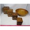 Image 1 : LOT OF WOOD ITEMS (SET OF CANISTERS AND BOWL) *VINTAGE*