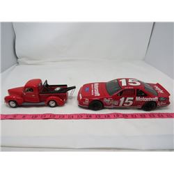 LOT OF 2 DIE CAST TOYS ( TOW TRUCK, T-BIRD RACE CAR)