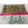 Image 1 : LOT OF MISC COLLECTIBLES (2 X 1973 FORT QU'APPELLE, SK WINTER FESTIVAL BUTTONS, BANK OF WESTERN CANA