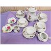 Image 1 : TEA SET WITH ROSES- CREAM AND SUGAR, CUPS AND SAUCERS