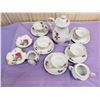 Image 2 : TEA SET WITH ROSES- CREAM AND SUGAR, CUPS AND SAUCERS