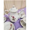 Image 3 : TEA SET WITH ROSES- CREAM AND SUGAR, CUPS AND SAUCERS